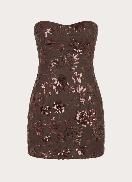 Akima Bustier Sequin Mini Dress - Chocolate