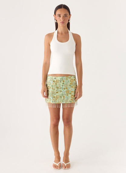 Bliss Beaded Mini Skirt - Lime