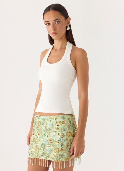 Bliss Beaded Mini Skirt - Lime