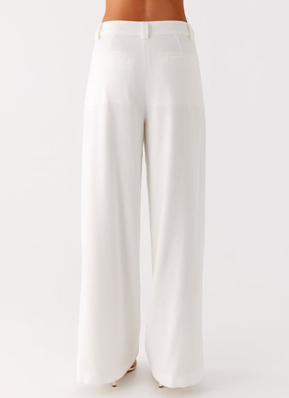 Delong Low Rise Linen Pants - White