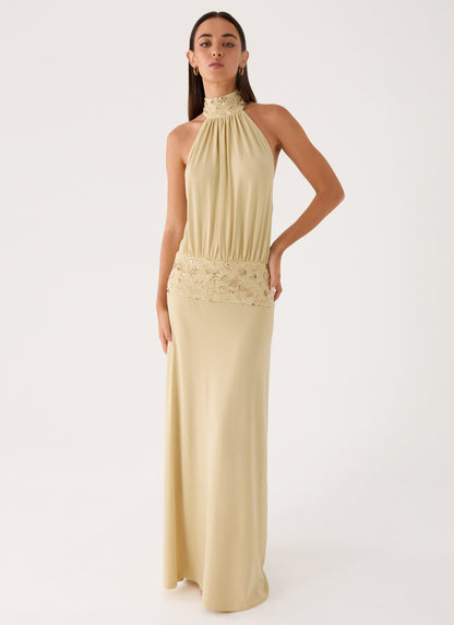 Donyale Halter Maxi Dress - Pale Olive