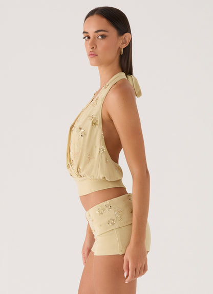Vivienne Halter Top - Pale Olive